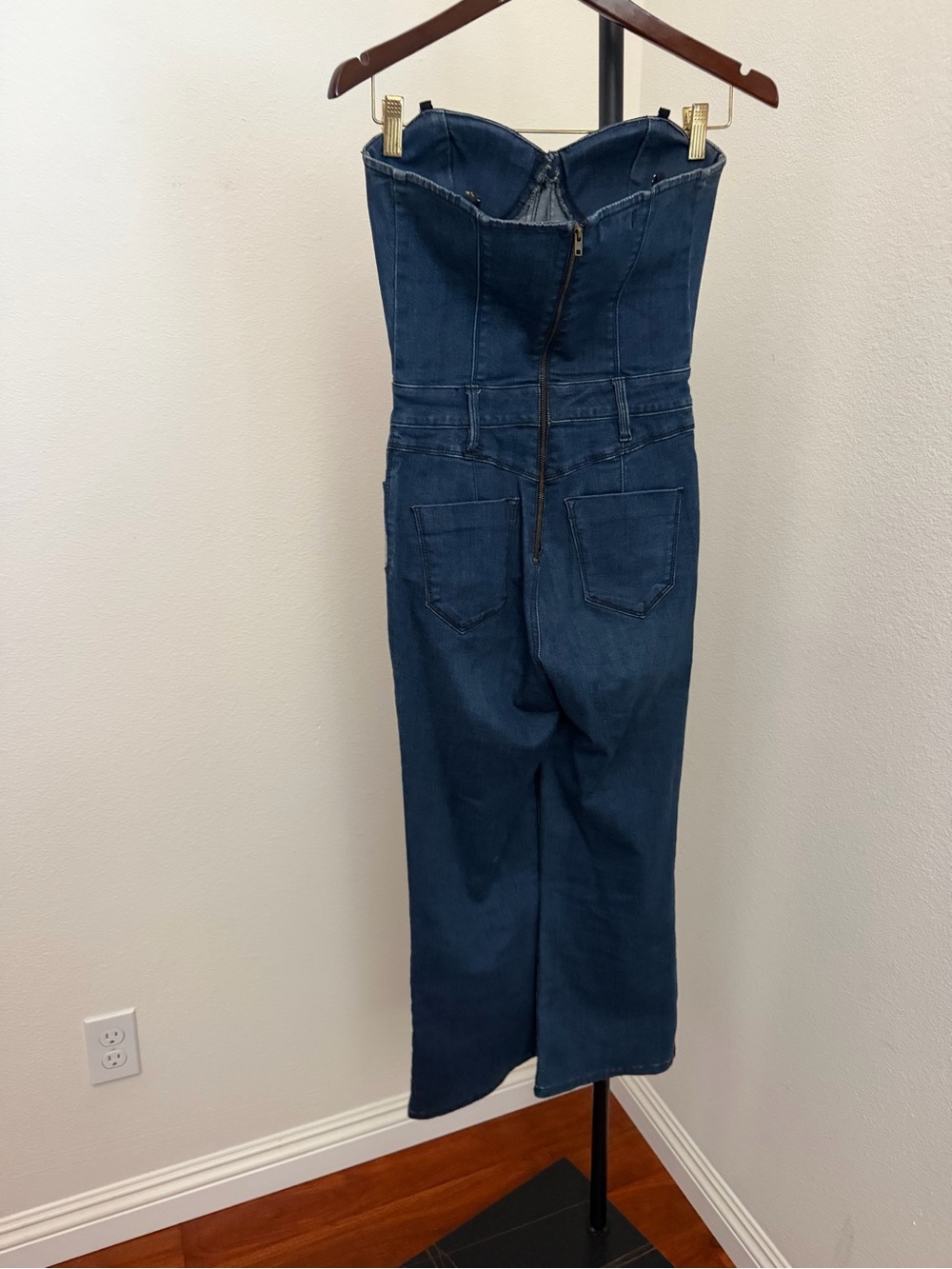 bebe Strapless Dark Indigo Denim Jumpsuit Wide Leg - Picture 3 of 4